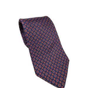 Etienne Aigner 100% Silk Neck Tie Blue Red Geometric Pattern Made in USA Classic